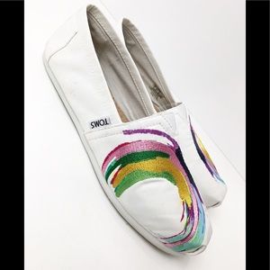 White Toms Embroidered Embroidery Shoes Sz 7.5